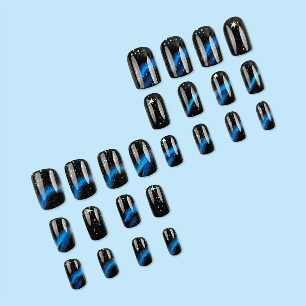 Zhouq-Outdoors 24Pcs Blue Gradient Press On Nails - Reusable & Stylish