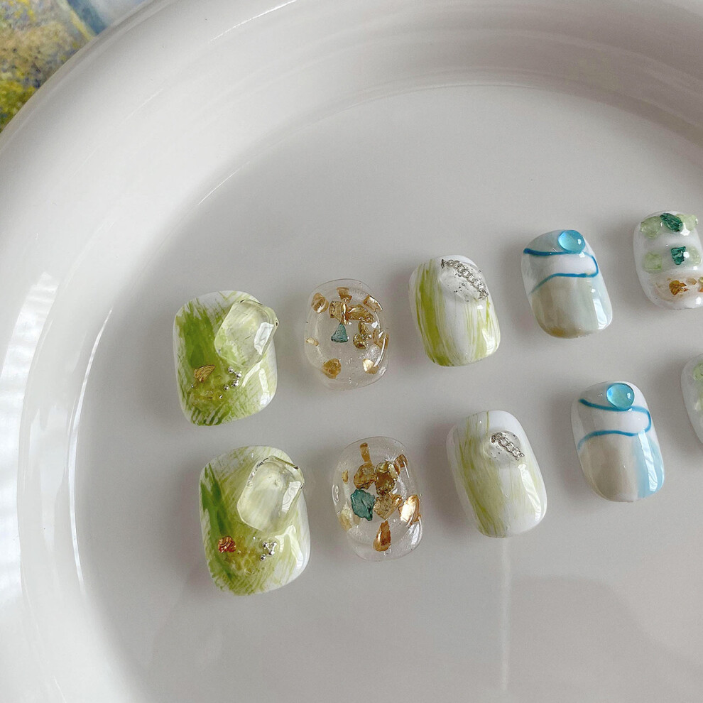 Dcph-Clothing (S) Rhinestone Green Fake Nails For Stage Performance