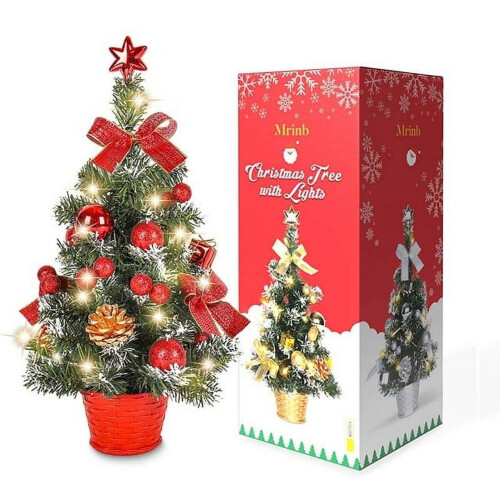 Mini Red Artificial Christmas Tree 18 inch with 15 LED