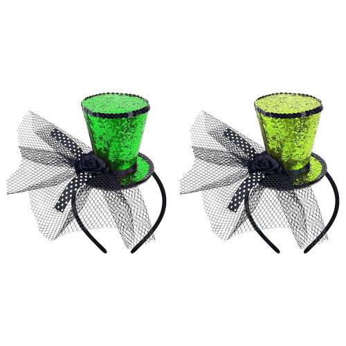 St. Patrick's Day Mini Top Hat Headband Green Bow Mesh Rose