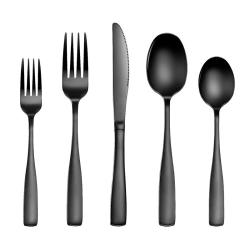20 Pcs Black Silverware Set, Flatware Set for 5, Square Cutlery Set, Mirror Polished Tableware Eating Utensils Set 1