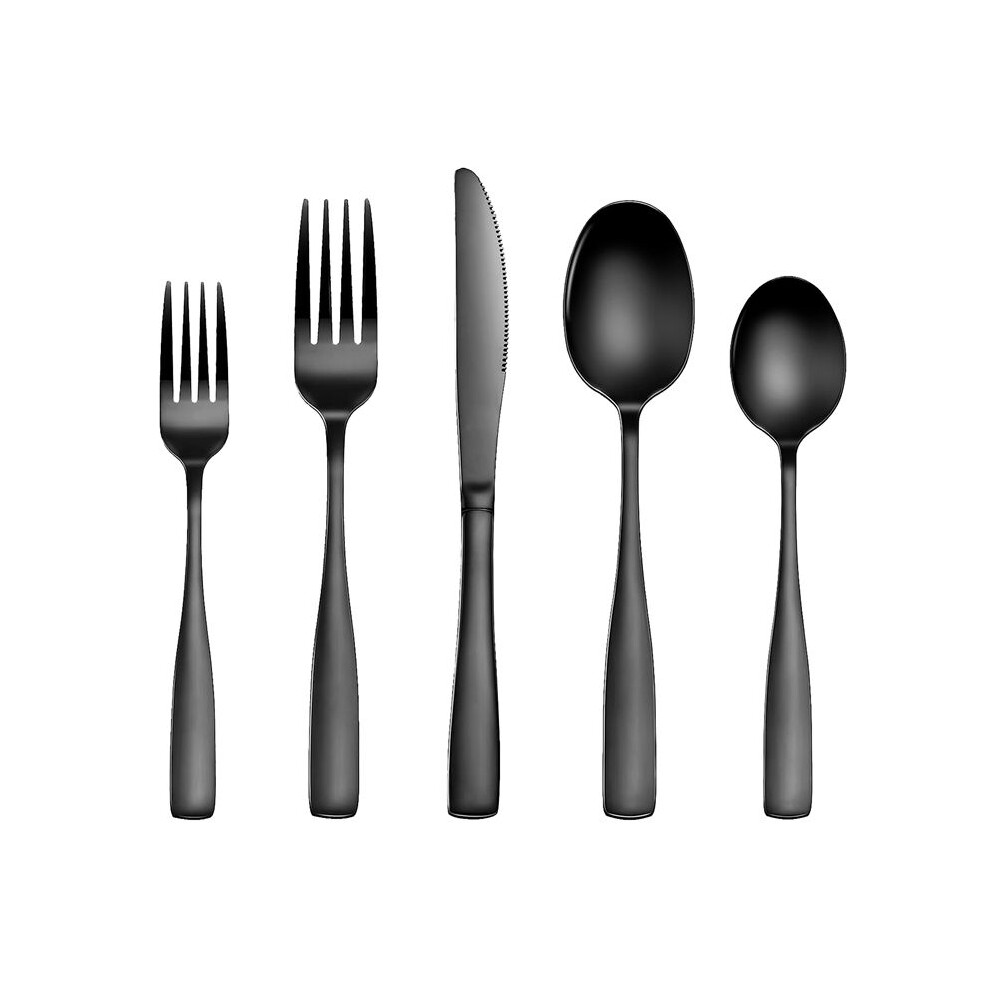 Typecat 20 Pcs Silverware Set, Flatware Set For 5, Square Cutlery Set, Mirror Polished Tableware Eating Utensils Set Black
