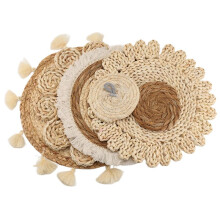 6PCS Boho Wall Basket Decor Set Woven Rattan Flat Baskets Wall Hanging Decor Handmade Tassels Flower Wall Baskets Decor