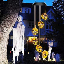 Halloween Skull Skeleton LED Solar Wind Chimes för Utomhus för Halloween Utomhus Veranda Yard TräDgåRd
