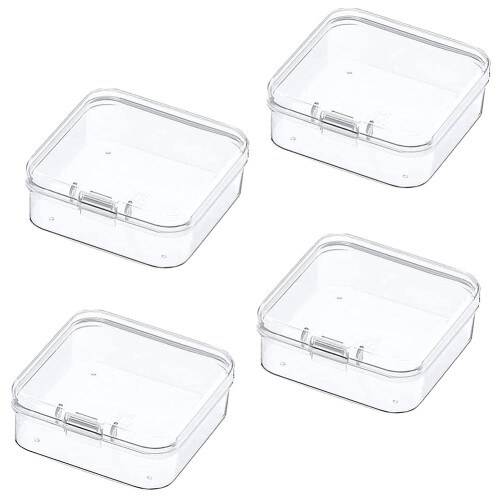 Clear Plastic Beads Storage Containers Box Storage Containers with Hinged Lid Bead Storage Box for Coins,4 Pcs 1