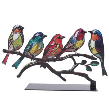Ornamenti da Scrivania Colorati con Uccelli su Rami, Ornamento da Scrivania In Metallo Colorato con Uccelli Multicolori, Ornamento In Ferro Colorato