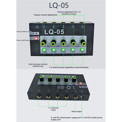 LQ-05 4-Channel Microphone Mixer,  Instrument Amplifier Audio Input Multifunctional Mixing Effect Device US Plug 1
