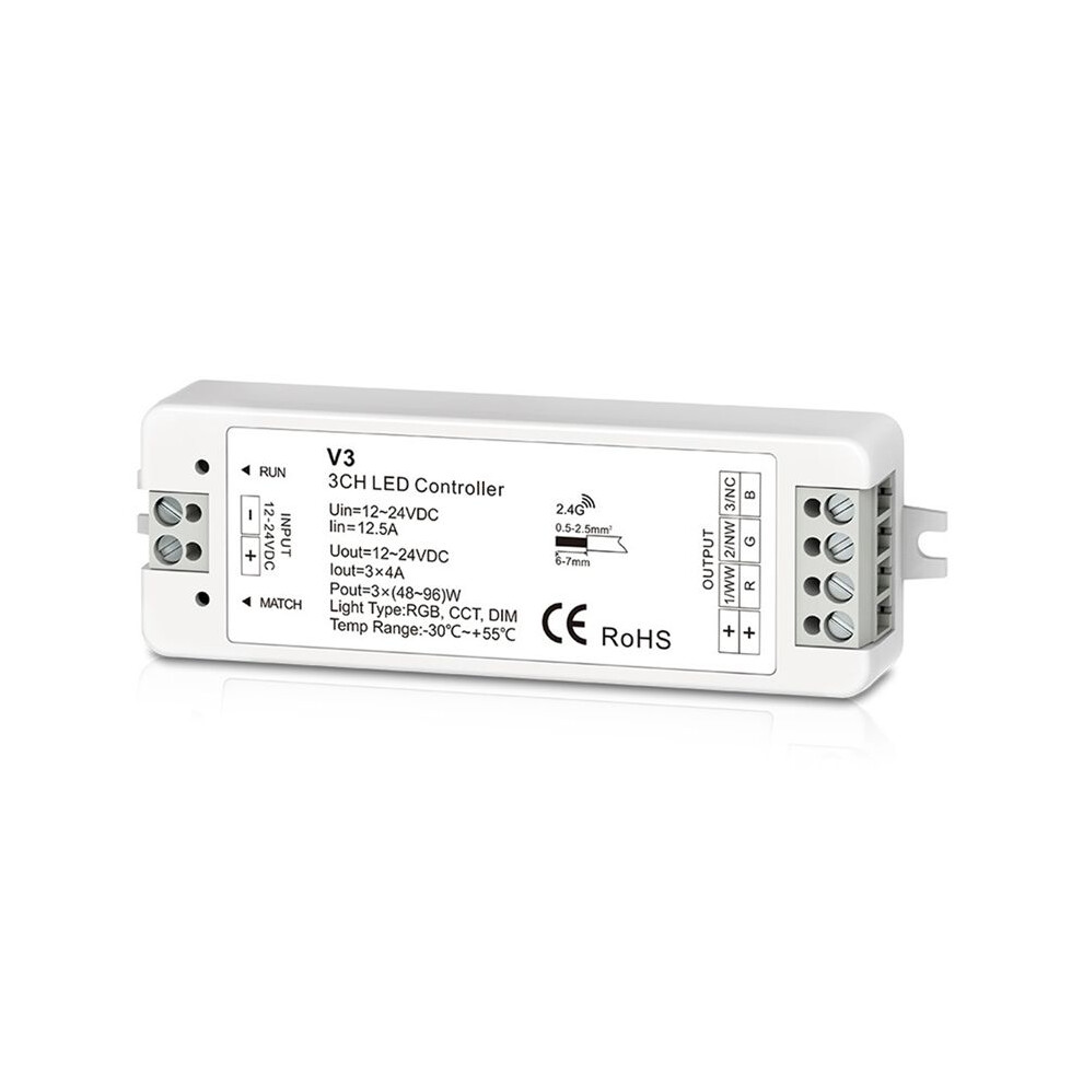 Controller Led Lights LED Controller 3-Channel V3 2.4G DC12-24V Stepless Dimming Remote ...