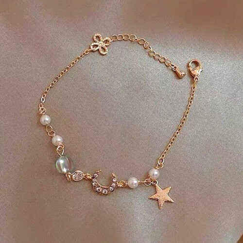 (M1234) Pearl Charm Bracelet for Women - Adjustable Bangle