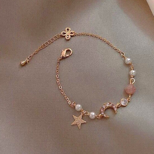 (M1232) Pearl Charm Bracelet for Women - Adjustable Bangle