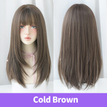 (Dark Brown) Women\'s Long Straight Black Wig with Bangs (50 chars)