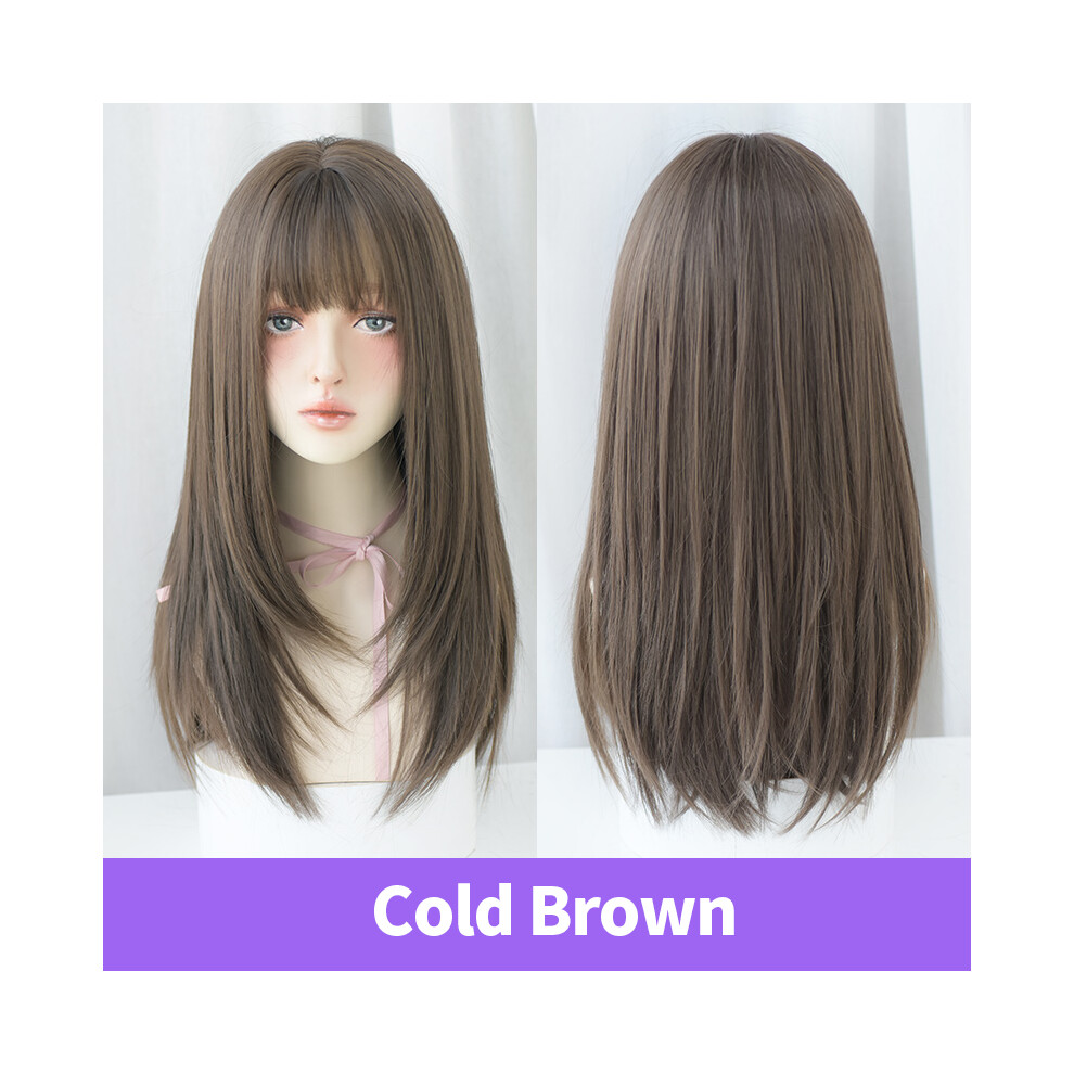 Dachuang Beauty Unisex Black,Brown (Dark Brown) Women\'S Long Straight Black Wig With Bangs (50 Chars)