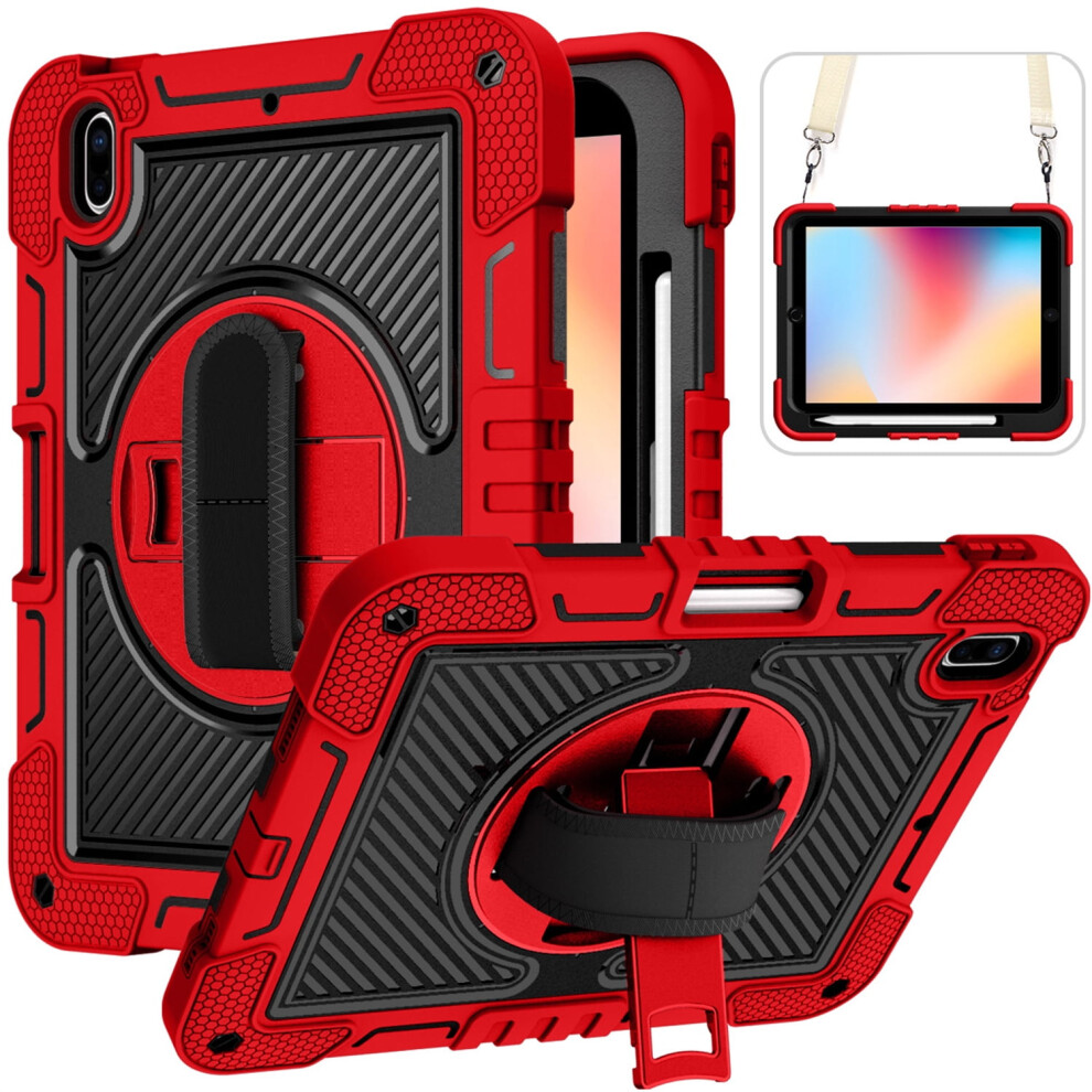 Tech Circle Compatible With Ipad Mini 5/4/3/2/1 Case 7.9 Inch - Shockproof Rugged Cover With Rotating Kickstand & Adjustable Hand/Shoulder Strap, Red 9009879614449