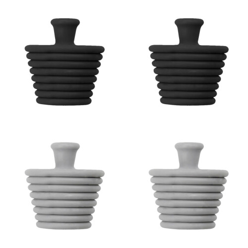 Silicone Bathtub Stopper Universal Fit 2-Pack Black Gray