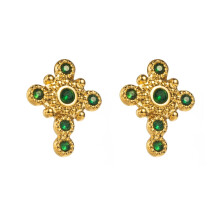 Cross Earrings Stainless Steel French Antique Style 1 Pair