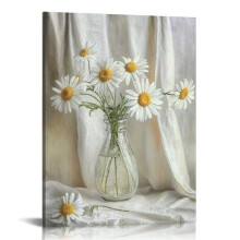 White Daisy in Bottle Canvas Wall Art – 12x16in, for Living Room, Bathroom, Bedroom, Office Decor