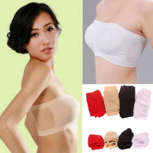 Women Soft Seamless Strapless Top Vest Breathable Sports Bras Bandeau Boob Tube,Beige,