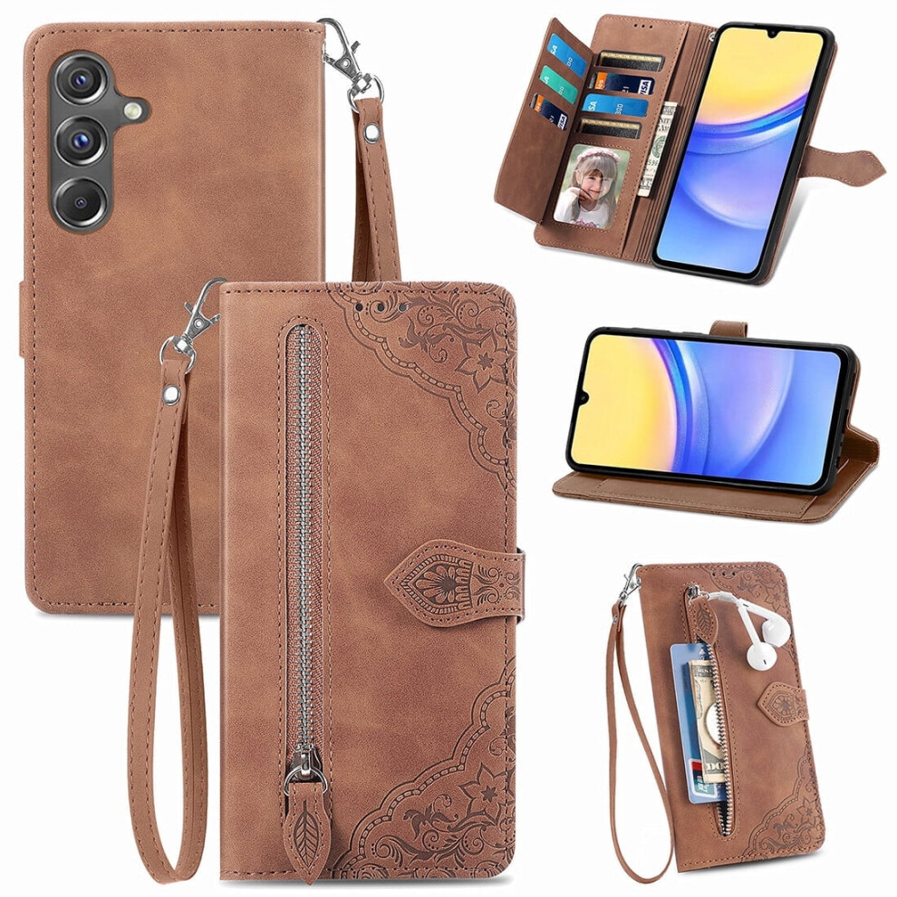 Pu Leather Wallet Case For Samsung Galaxy A15 5G Brown 9418476011573