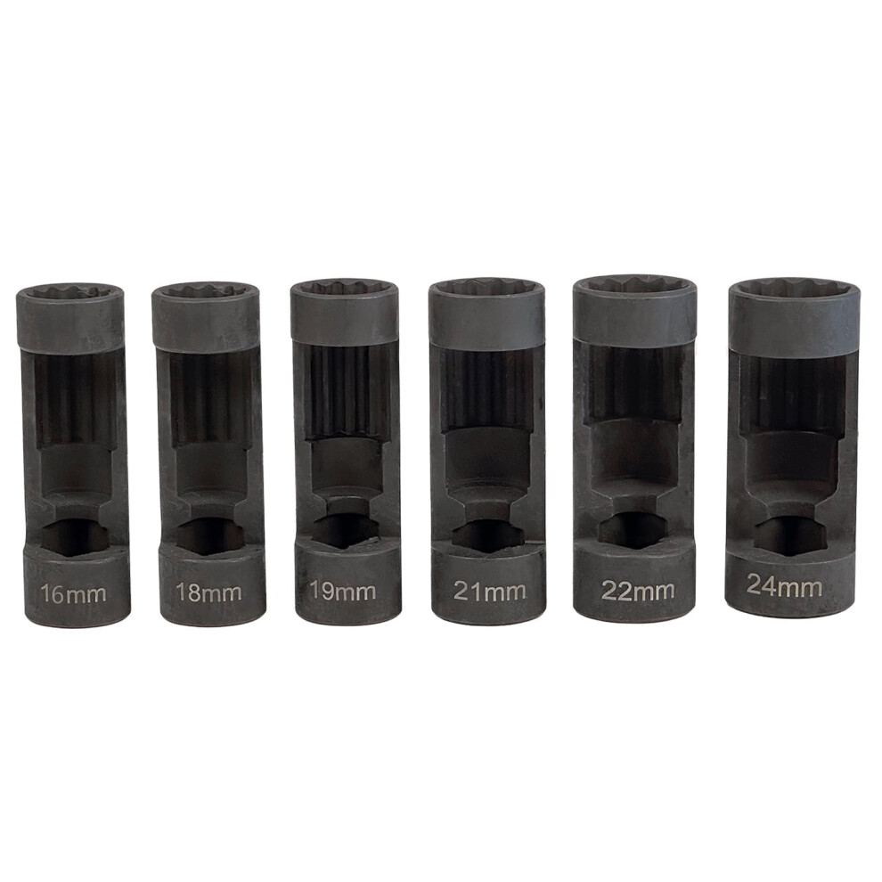 6Pcs Strut Nut Socket 16Mm 18Mm 19Mm 21Mm 22Mm 24Mm With 12 Point 1/2" Drive, Suspension Strut Nut Socket Tool For Hex Wrench (6Pcs) 9009879616719