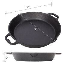 Pre-coated Cast Iron Frying Pan Flat Bottom Dual Handles 12