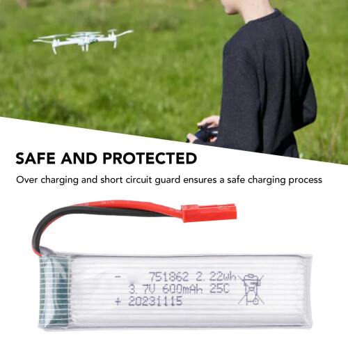 3.7V 600mAh Lithium Polymer Drone Battery with JST Red Plug 2