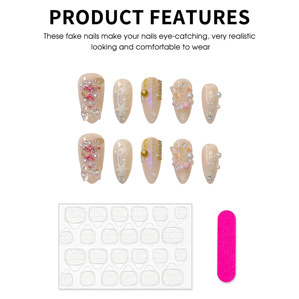 Bright-Home (Xs) Christmas Glossy Nude Press On Nails Chip-Proof Smudge-Proof Fake Nails For Women Nail Art Decoration