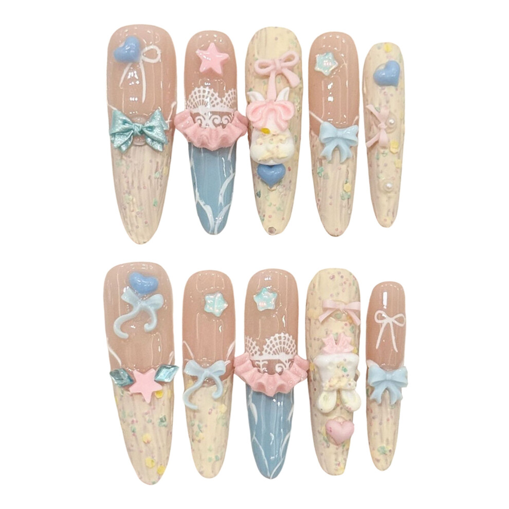 Dachuang Beauty Cream (S) 10Pcs Nude Long Fake Nails French Tip Durable