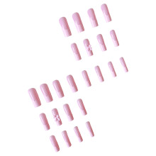 24pcs Pink French False Nails - S420 ABS
