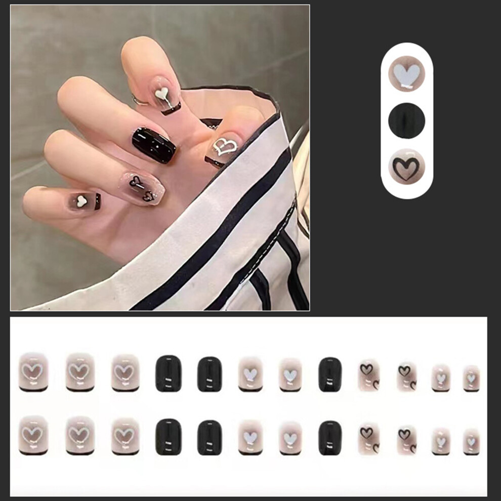 Roc-Electron (Standard) 24Pcs Black Heart Print False Nails For Women