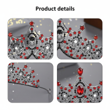 (Black Red Diamond) Vintage Alloy Crown for Women Wedding & Party