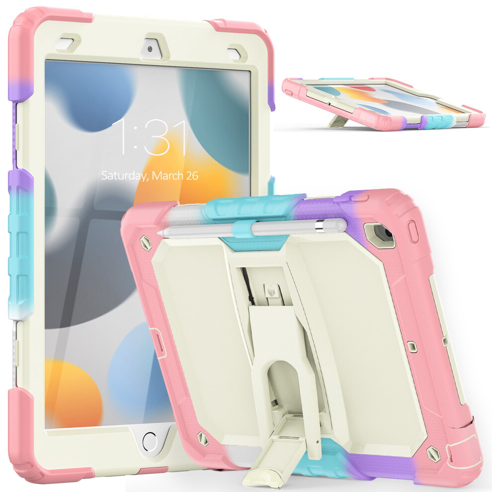 Shockproof 3-Layer Shoulder Strap Case For Apple Ipad 9Th/8Th/7Th Gen 10.2", +Colorful, Compatible With Ipad Pink 9009879619598