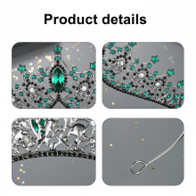 (Black Green Diamond) Vintage Alloy Crown for Women Wedding & Party
