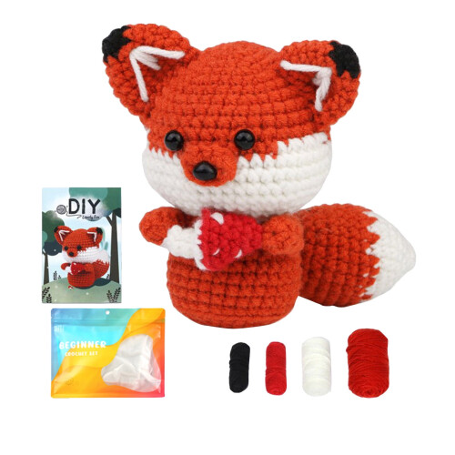 Handmade DIY Crochet Kit: Little Fox Doll Pack w/ Video Tutorials & Full Accessories – Compatible with Beginners