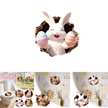 Easter Rabbit Wall Sticker, 3D Funny Eggshell Bunny Decal Compatible with Kitchen & Fridge, 1pc