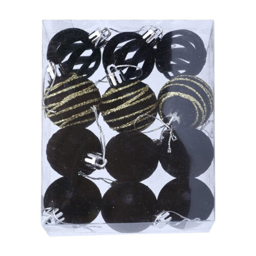 Christmas Ornaments Set Black Suede 12-Piece