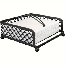 Elegant Flat Paper Napkin Holder With Dispenser Arm - Black Napkin Holder For Table, Kitchen, Countertop, And Outdoor Table