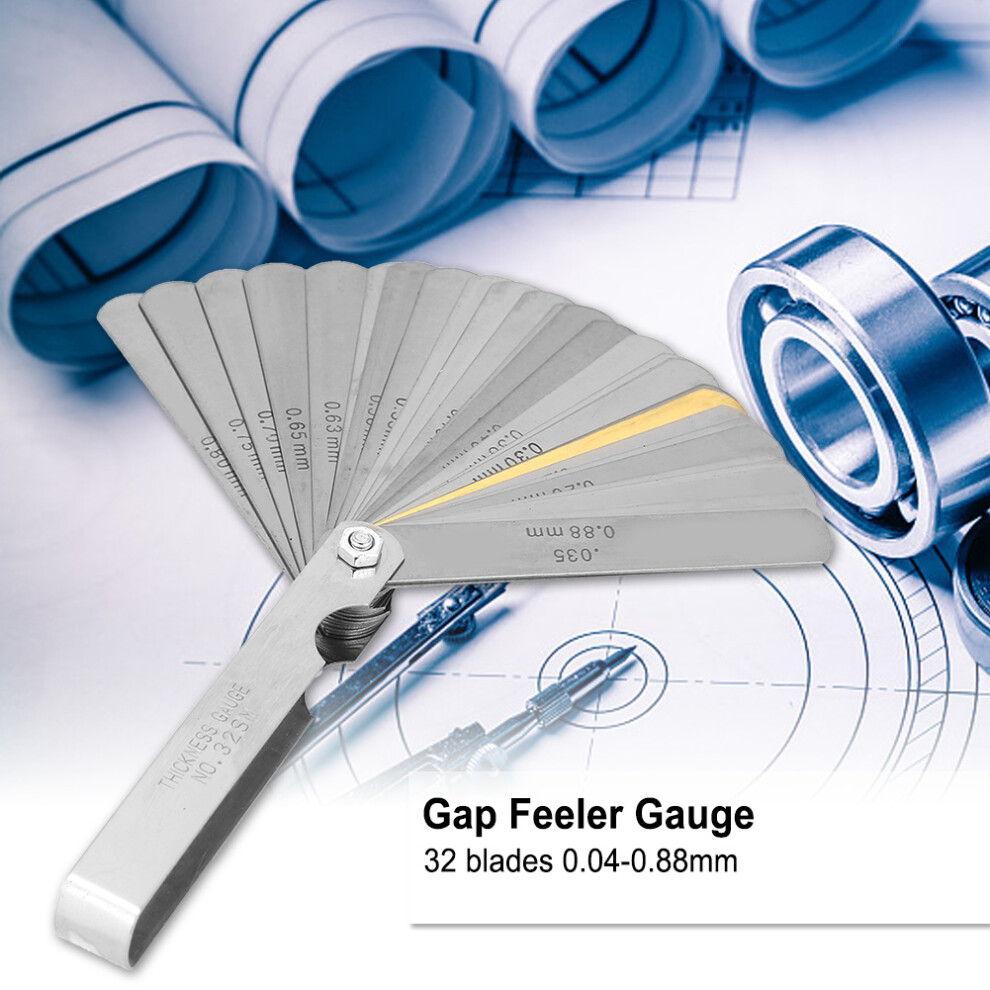 Stainless Steel 32 Blades Feeler Gauge Metric 0.04-0.88Mm Gap Measurement Tool 7891391602699