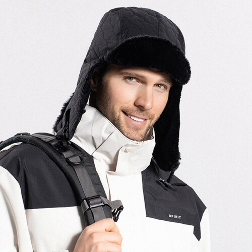 (Black) Winter Windproof Plush Hat with Ear Protection