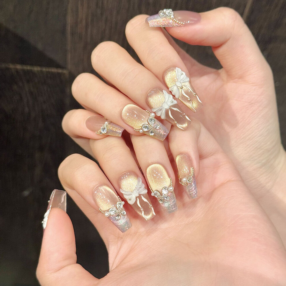 Zhouq-Outdoors 3D Pink Aurora Cat Press On Nails For Girls