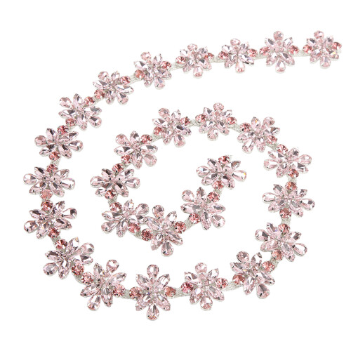 Catena di strass, 1 iarda, larghezza 3,5 cm, fiore rosa