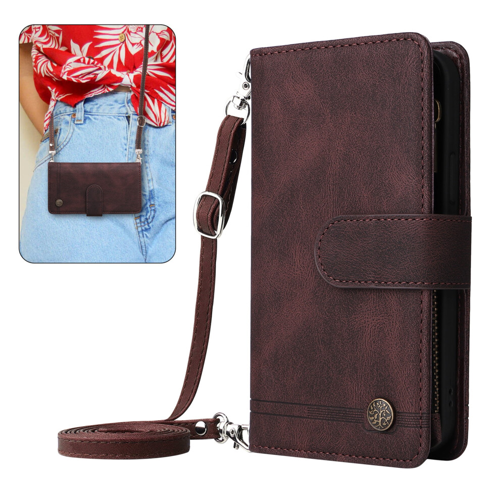 Wallet Case Compatible With Iphone 8/7/Se 2020&2022, Pu Leather Crossbody Phone Case With Zipper & Card Slots, Brown 9009879623847