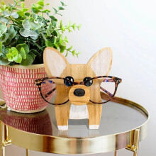 Wooden Carved Animal Eyeglass Holder Dog Cat Desk Stand