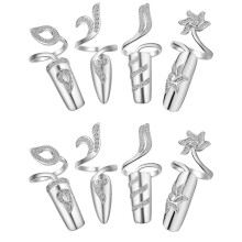 8-Pack Silver Rhinestone Nail Rings for Women – Fashion Retro Finger Tip Protection & Decoration, Compatible with Natural Nails