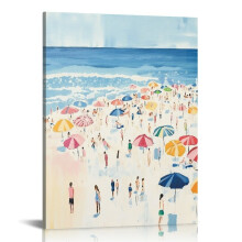 Blue Beach Umbrella Canvas Wall Art – 16x20in, Compatible with Living Room, Bathroom, Bedroom & Office Decor
