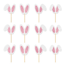 Easter Rabbit Cupcake Toppers Glitter Bunnies 12PCS