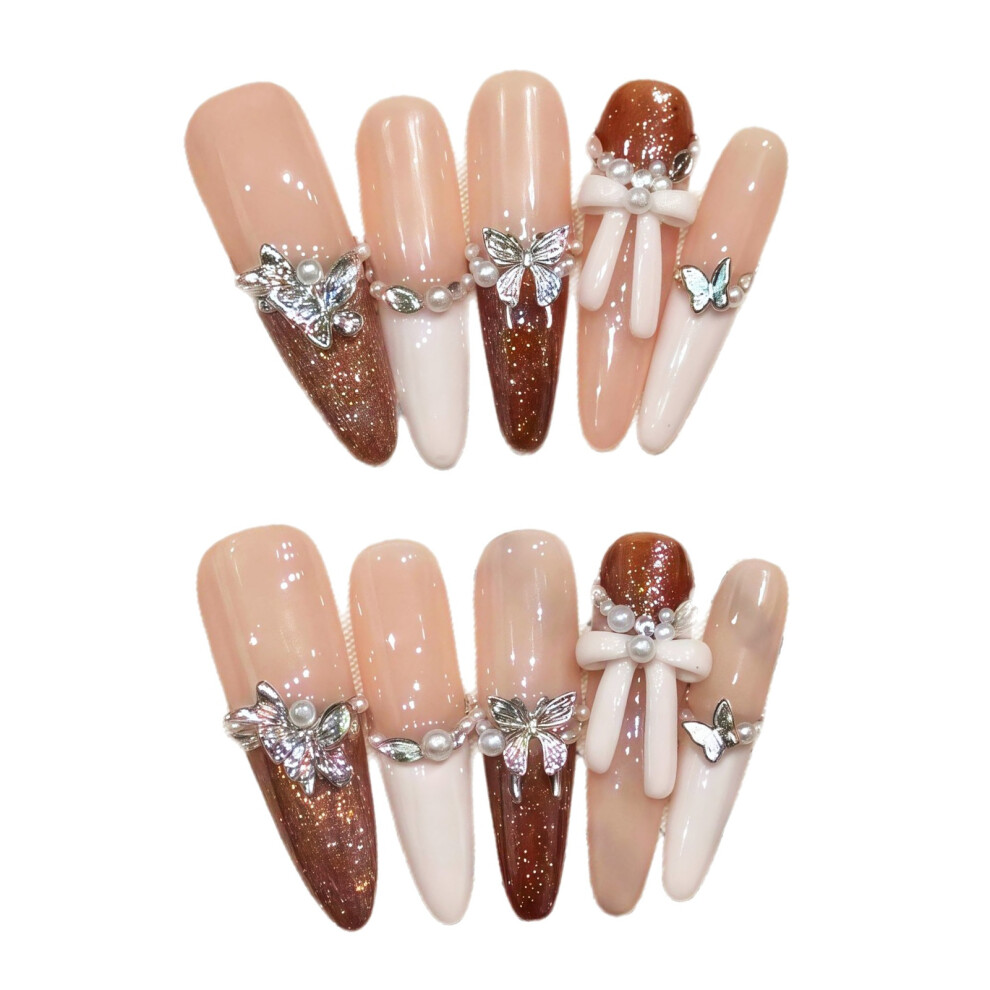 Dachuang Beauty Cream (S) French Tip Fake Nails - Glossy Nude, Long Lasting, Safe