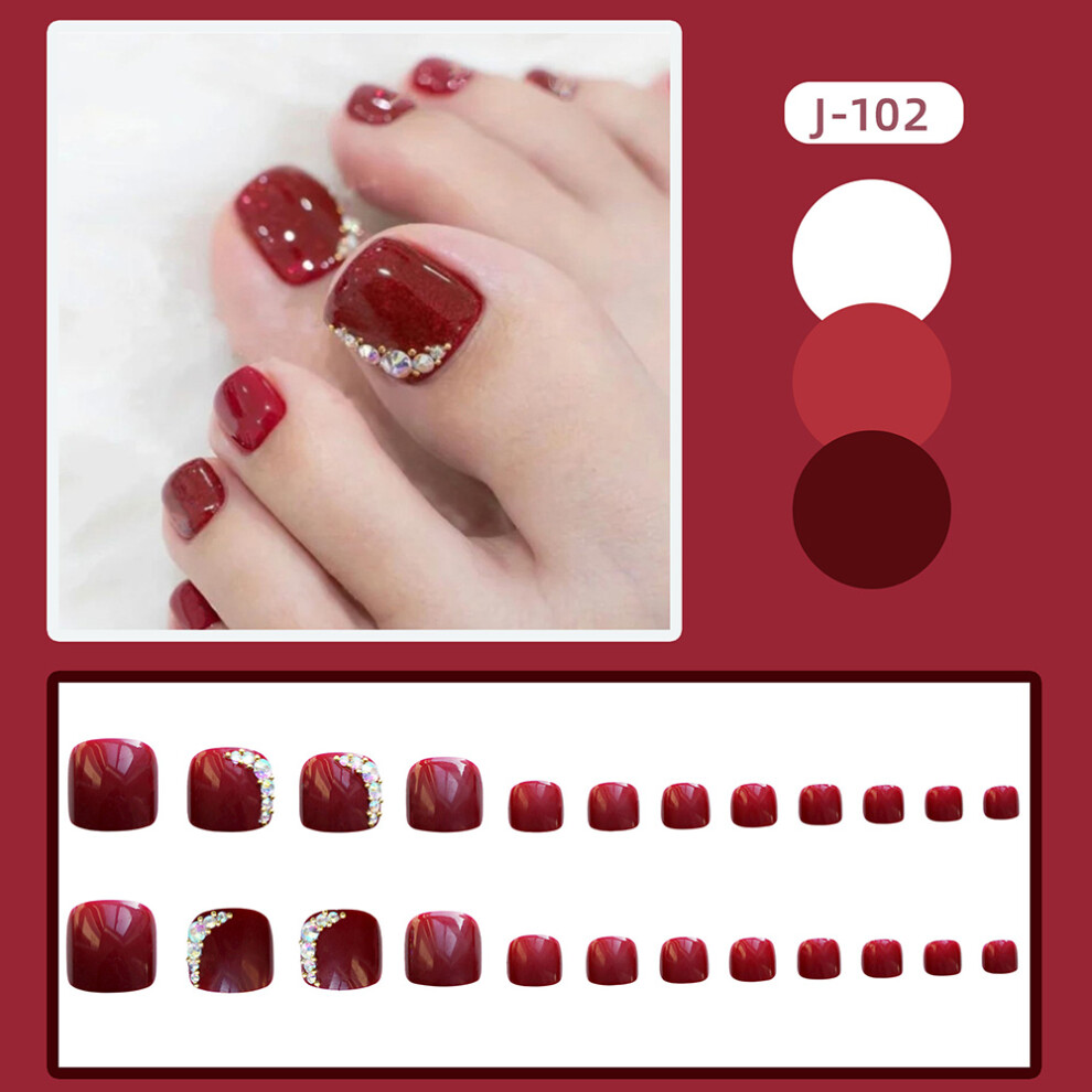 Dachuang Beauty Red (Standard) 24Pcs Wine False Nails With Diamonds For Women