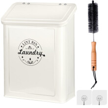 Magnetic Lint Bin with Brush, Wall-Mounted & Space-Saving Laundry Trash Can (Black)