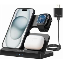 3-in-1 Wireless Charging Station Compatible with iPhone 15/14/13/12/11/X/8, Apple Watch & AirPods