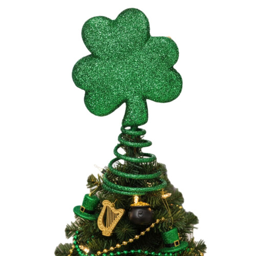 St Patrick's Day Mini Tree Topper Green Glitter Metal